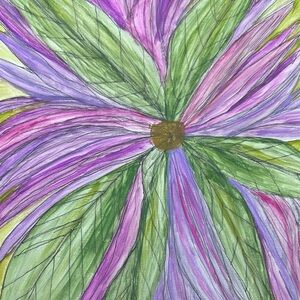 Abstract Botanical Art Print - Green and Purple